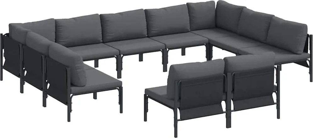 vidaXL Kerti Kanapé Szett párnával 11 pcs Fekete Acél