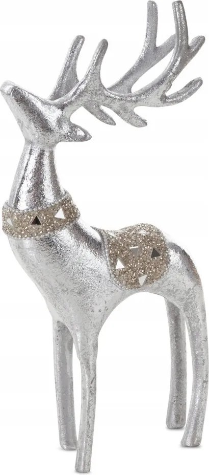 Karácsonyi figura 12X6X30 Eurofirany ezüst rénszarvas díszes hevederben