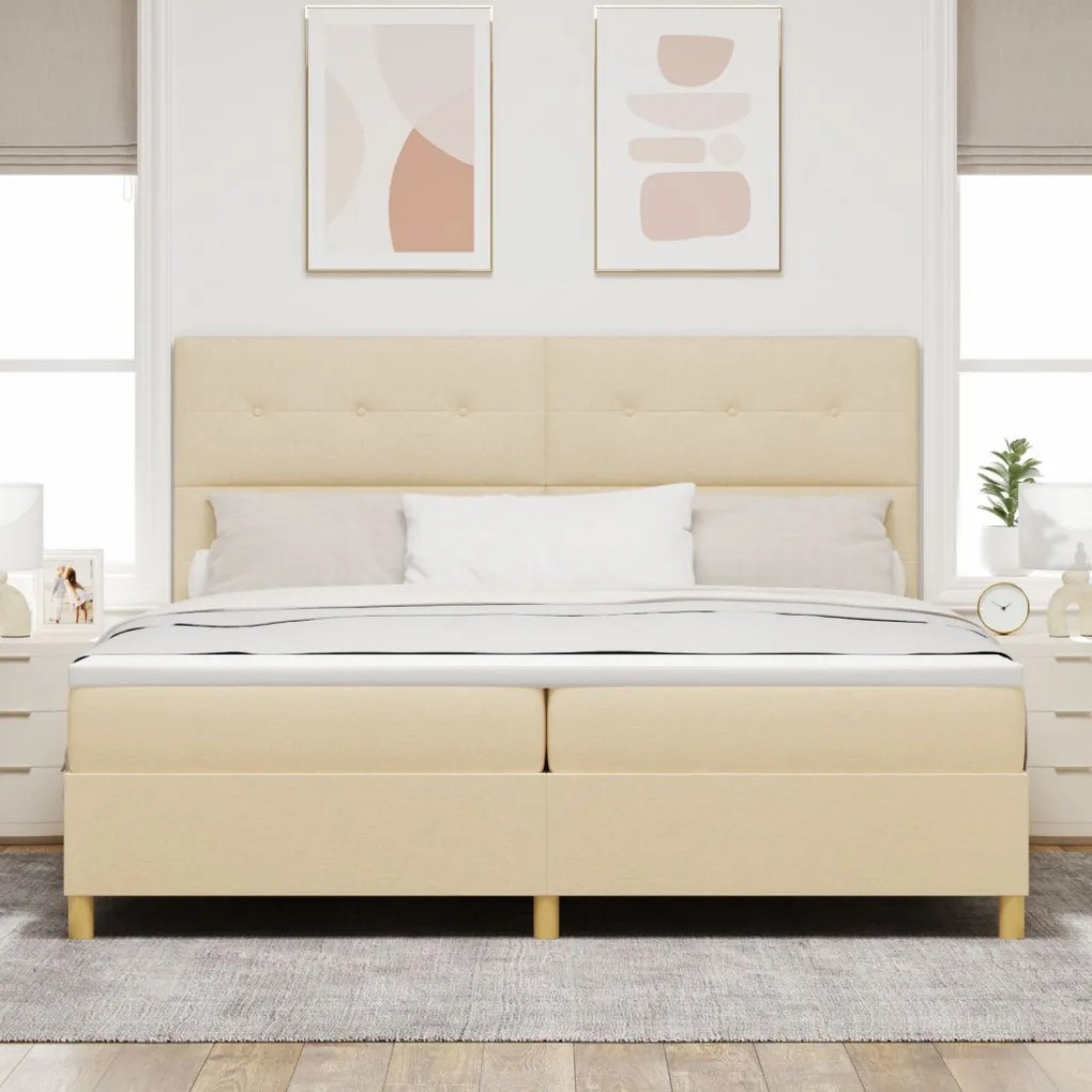 Box Spring Ágy Matraccal Krém 200x200 cm Szövet