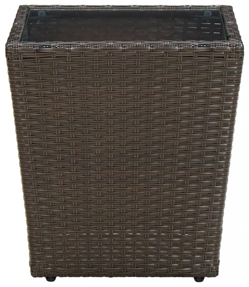 barna polyrattan és edzett üveg dohányzóasztal 41,5x41,5x44 cm