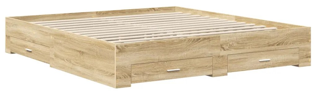 vidaXL Ágykeret fiókkal fejtámlával Sonoma tölgy 180 x 200 cm Faanyag