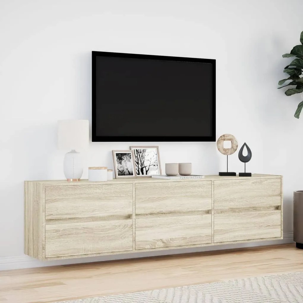 sonoma tölgy színű falra TV-szekrény LED-del 180 x 31 x 45 cm