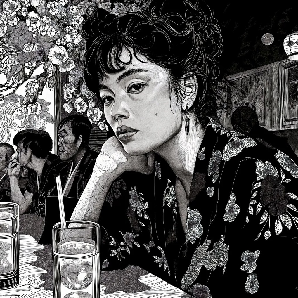 Poszter 40x40cm Fekete Kimono