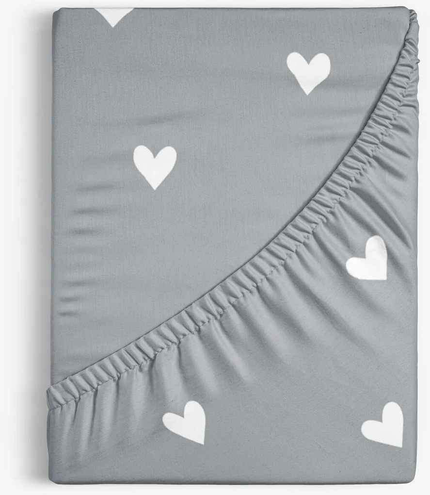 Goldea pamut körgumis lepedő - szívecskék, szürke alapon 80 x 200 cm