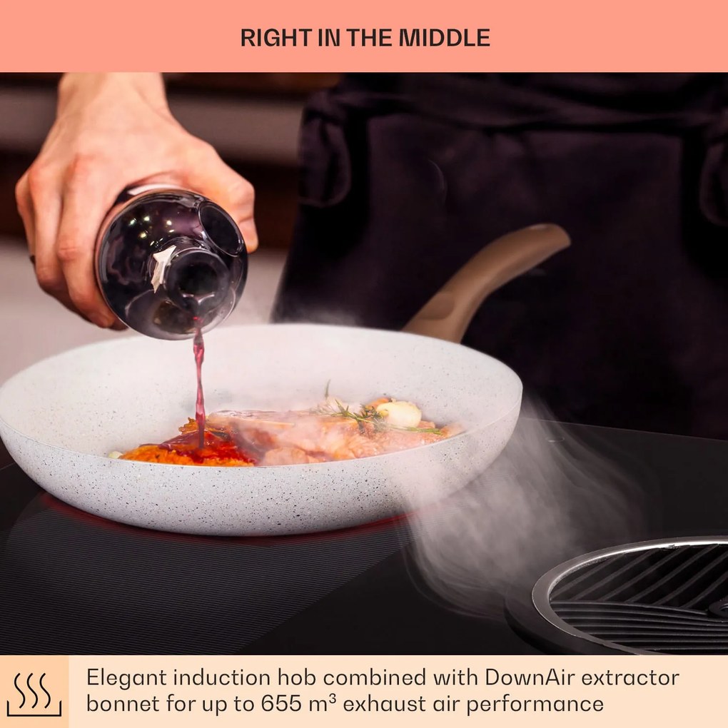 Klarstein Full House Down Air System, indukciós főzőlap + páraelszívó, 655 m³/ó, A energiahatékonysági osztály