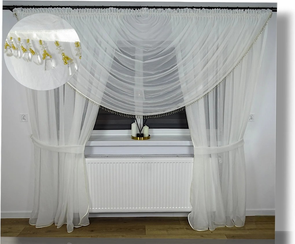 Függöny Kész Víz Ekrü Kresz Gyöngyökkel Nappali Kar 3.2M