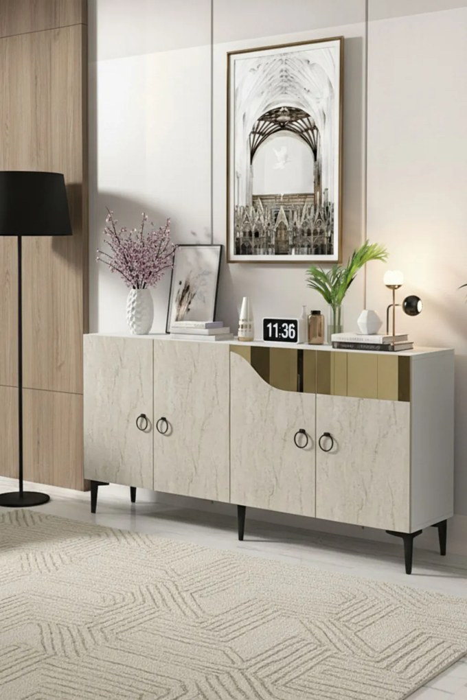 Gama komód, fehér-travertin, 150 cm – TR555CHM1340