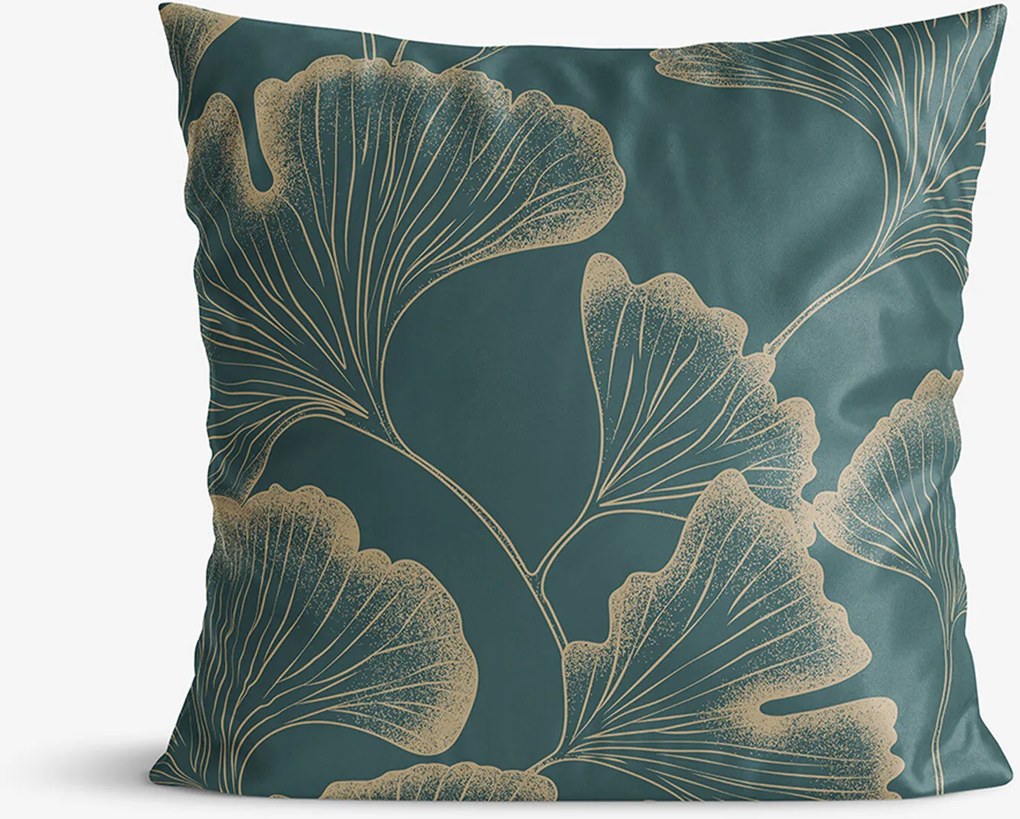 Goldea pamutszatén párnahuzat - ginkgo levelek sötétzöld alapon 45 x 45 cm
