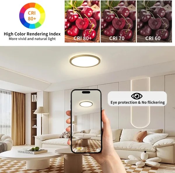 Brilagi - ULTRA SLIM LED fürdőszobai lámpa, 12 W, 230 V, Ø 22,5 cm, arany, IP54