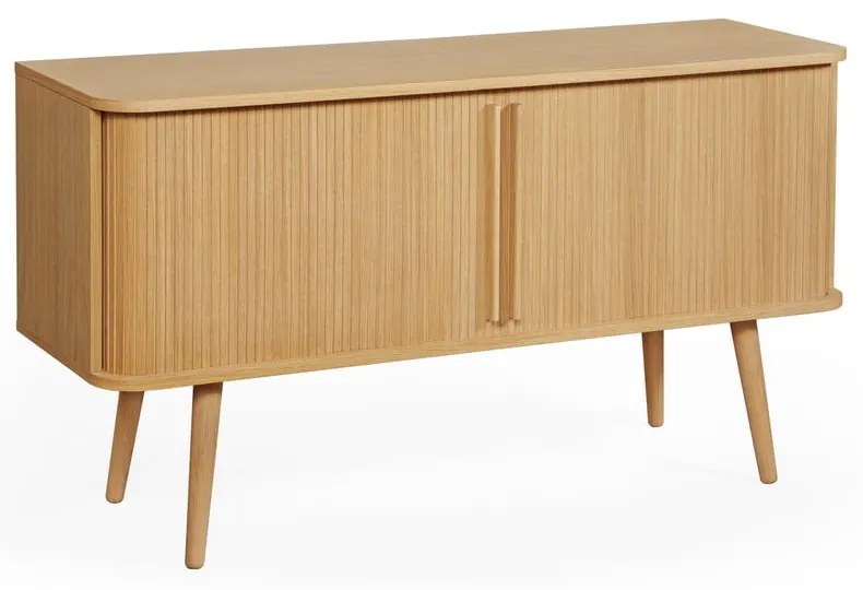 Natúr színű alacsony komód tolóajtóval, tölgyfa dekorral 138x75 cm Rove – Woodman