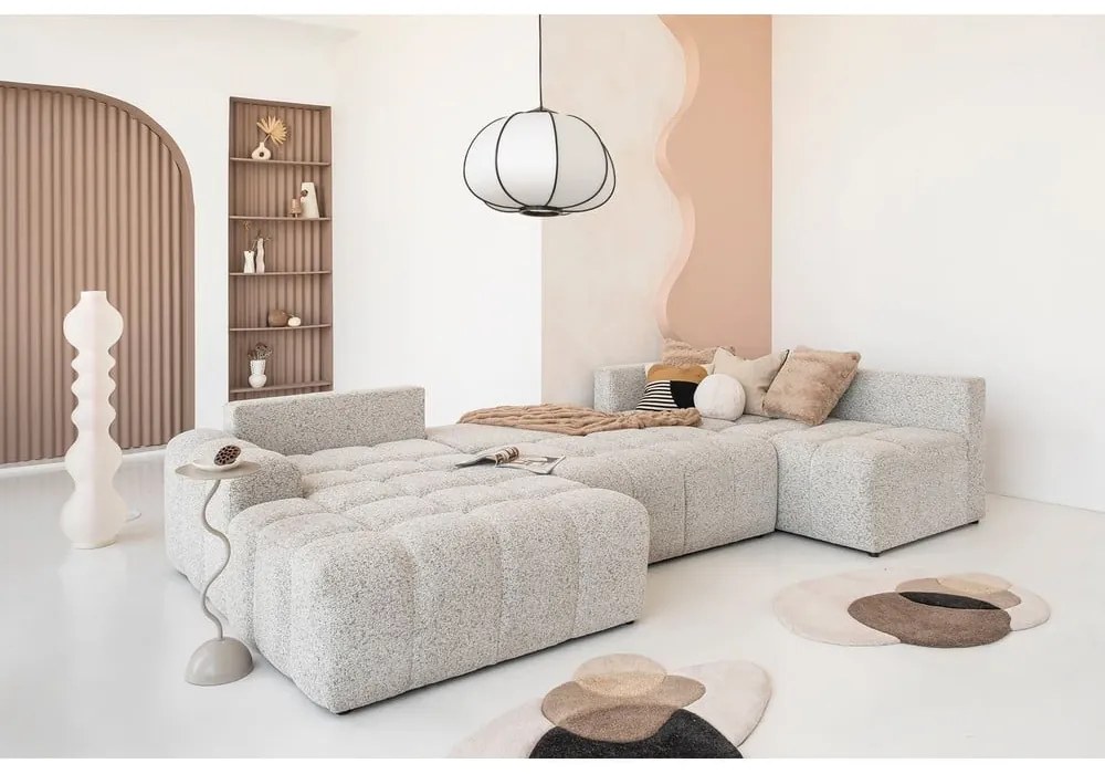 Bézs kinyitható tárolóhelyes moduláris sarokkanapé (jobb oldali) Lulu – Miuform