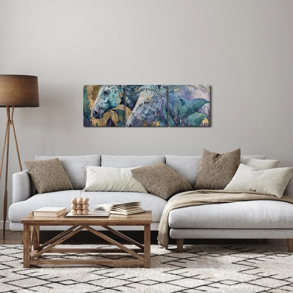 Kép - Lovak arany háttérrel (órával) (90x30 cm)
