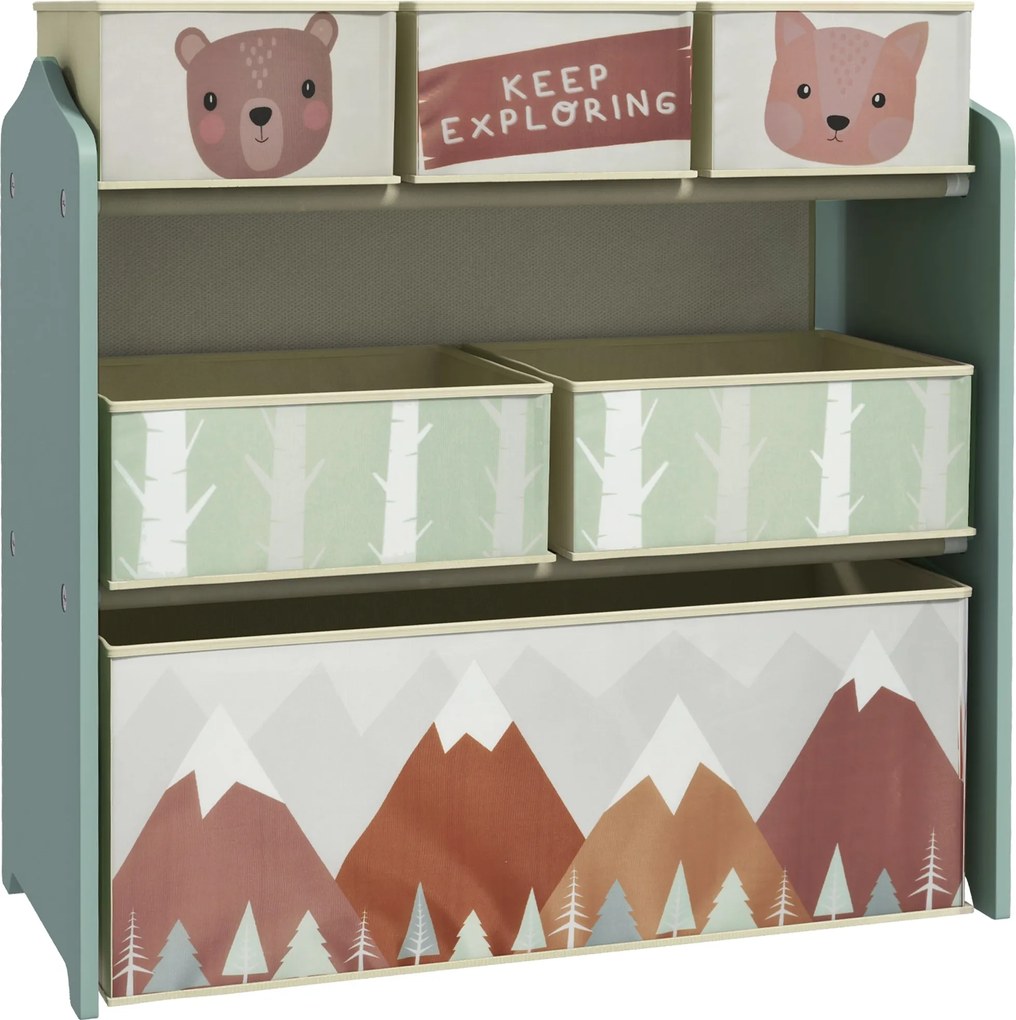 ZONEKIZ Játék Raktározó Polc 6 Lepolyozható Szövet Dobozzal - Játék Szervező 3-8 Éves Gyermekeknek - Zöld - Kiválóan Alkalmas Hálószobába és Bölcsődéb
