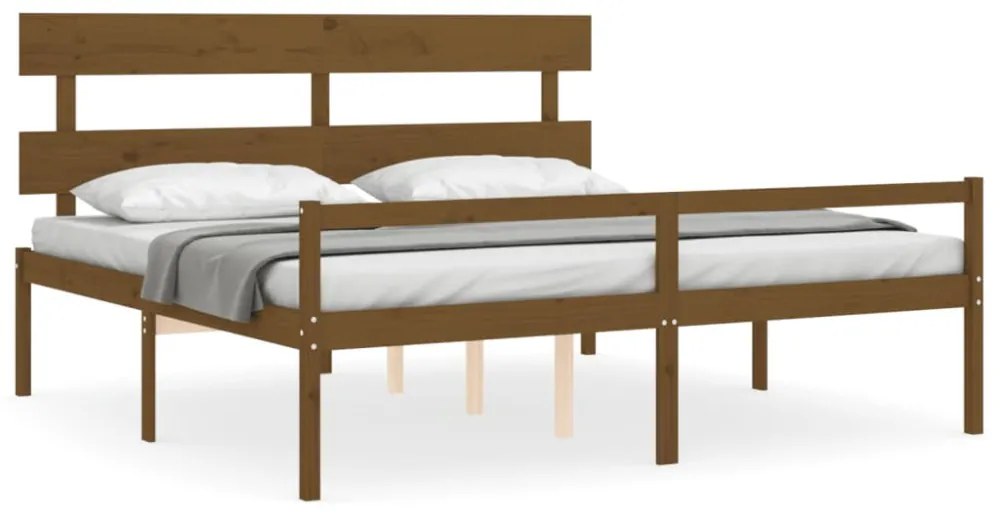 mézbarna tömör fa ágy időseknek fejtámlával 200x200 cm