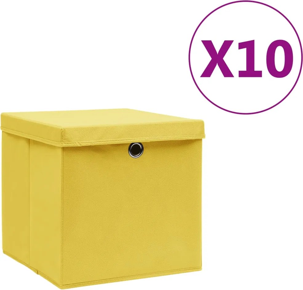 vidaXL 10 db sárga fedeles tárolódoboz 28 x 28 x 28 cm
