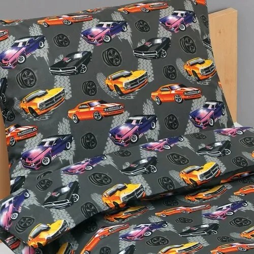 Bellatex Junior Cadillac szürke pamut ágynemő, 140x 200 cm, 70 x 90 cm