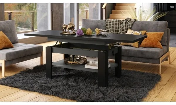 Bővíthető dohányzó/étkezőasztal emelhető asztallappal ROY fekete/antracit