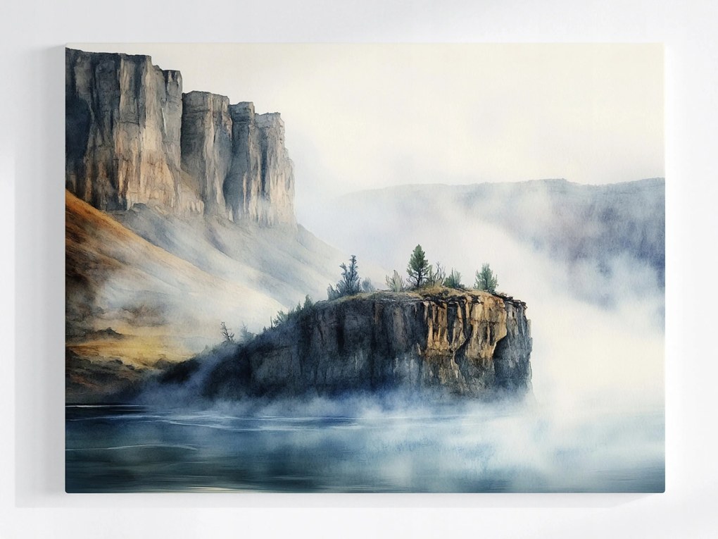 Poszter Tájkép Hegyek Sziklák Fjord Tó Köd 100x75