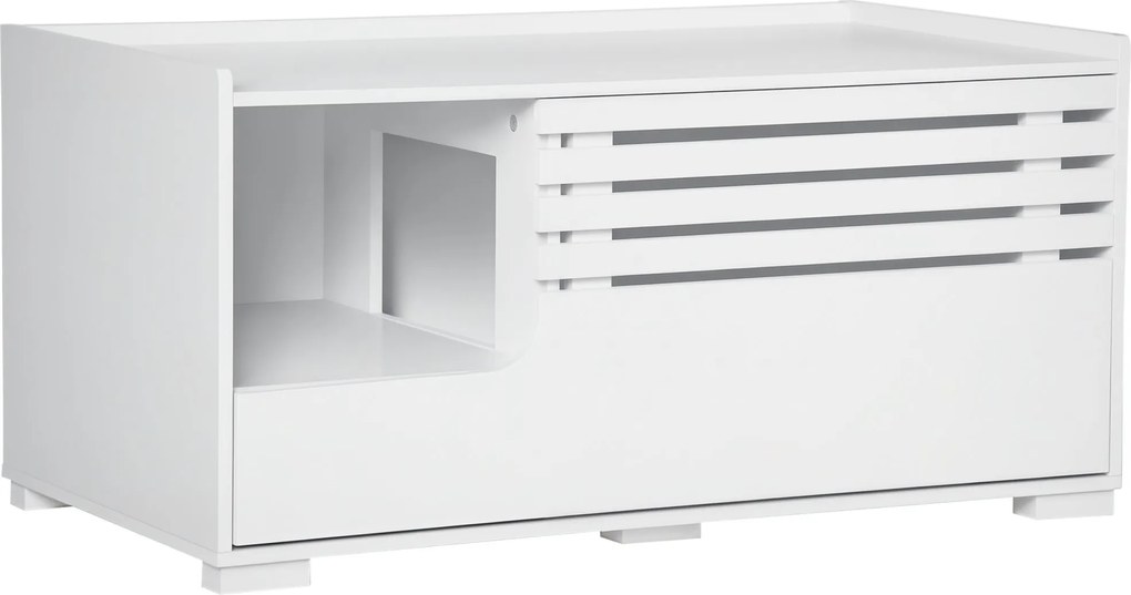 PawHut Macska WC Szekrény Macska Ház Mágneses Ajtó Elválasztóval Macska Alom Tálca Macska Szekrény Asztal Macska Barlang 90 x 48 x 42.5 cm Fehér | Aos