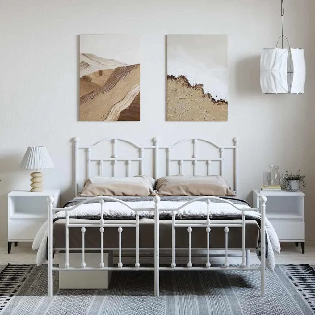 fehér fém ágykeret fej- és lábtámlával 150x200 cm