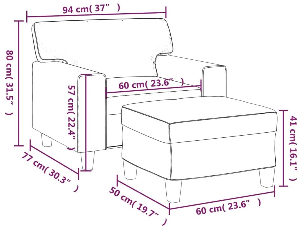 vidaXL bordó műbőr kanapéfotel lábtartóval 60 cm