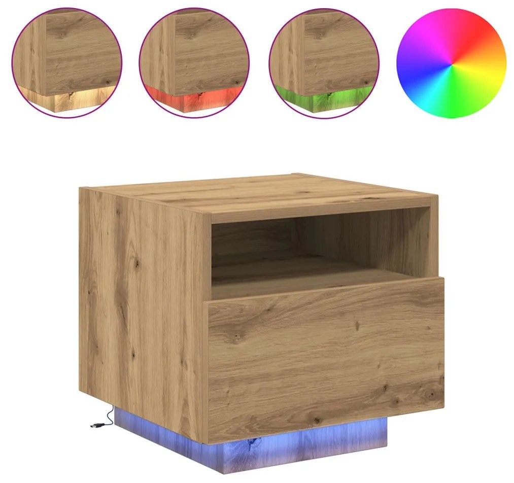 Éjjeli szekrények LED világítással 2 db Kézműves tölgy 40x39x37 cm
