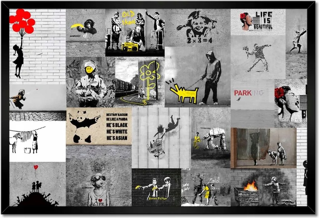 Poszterek keretben 60x40 Mix grafika Banksy Kollázs