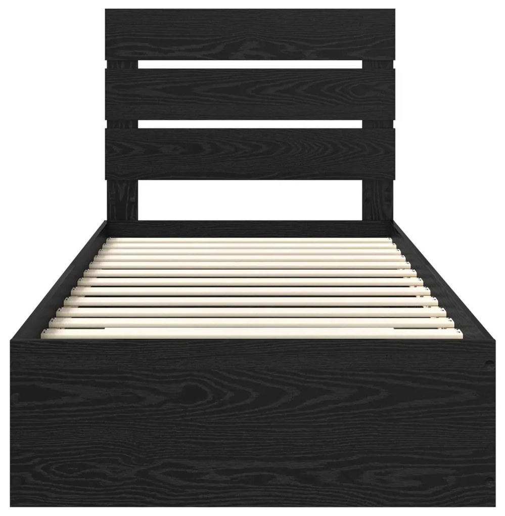 vidaXL Ágykeret fiókkal fejtámlával Fekete tölgy 90 x 200 cm Faanyag