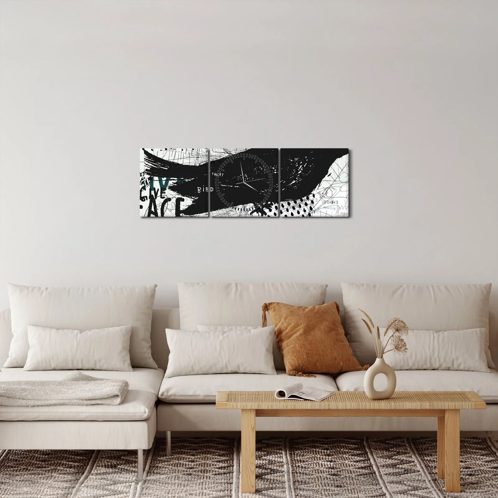 Kép - Street art - madár (órával) (90x30 cm)
