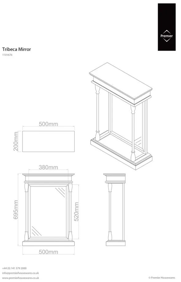 Fali tükör tömörfa kerettel 50x70 cm Tribeca – Premier Housewares
