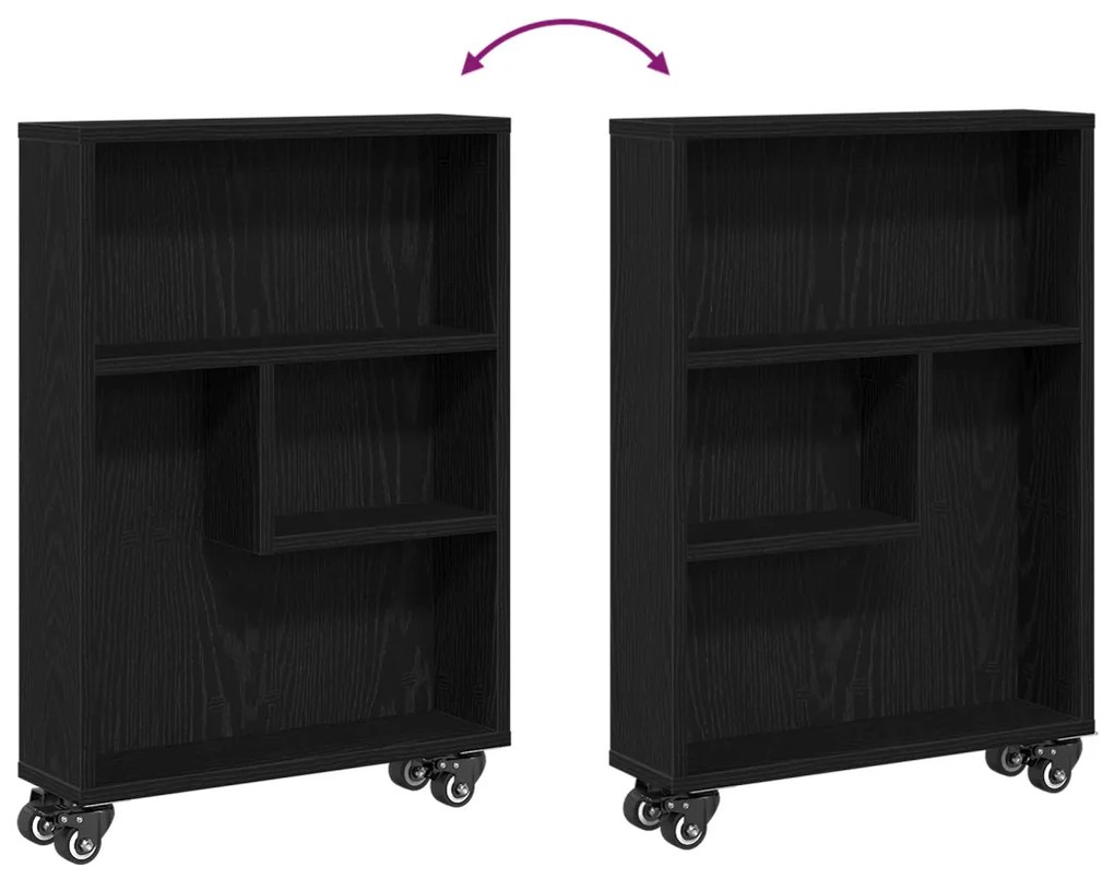 Keskeny Tároló Kerekes Trolley Fekete Tölgy 48x13x68 cm Műanyag