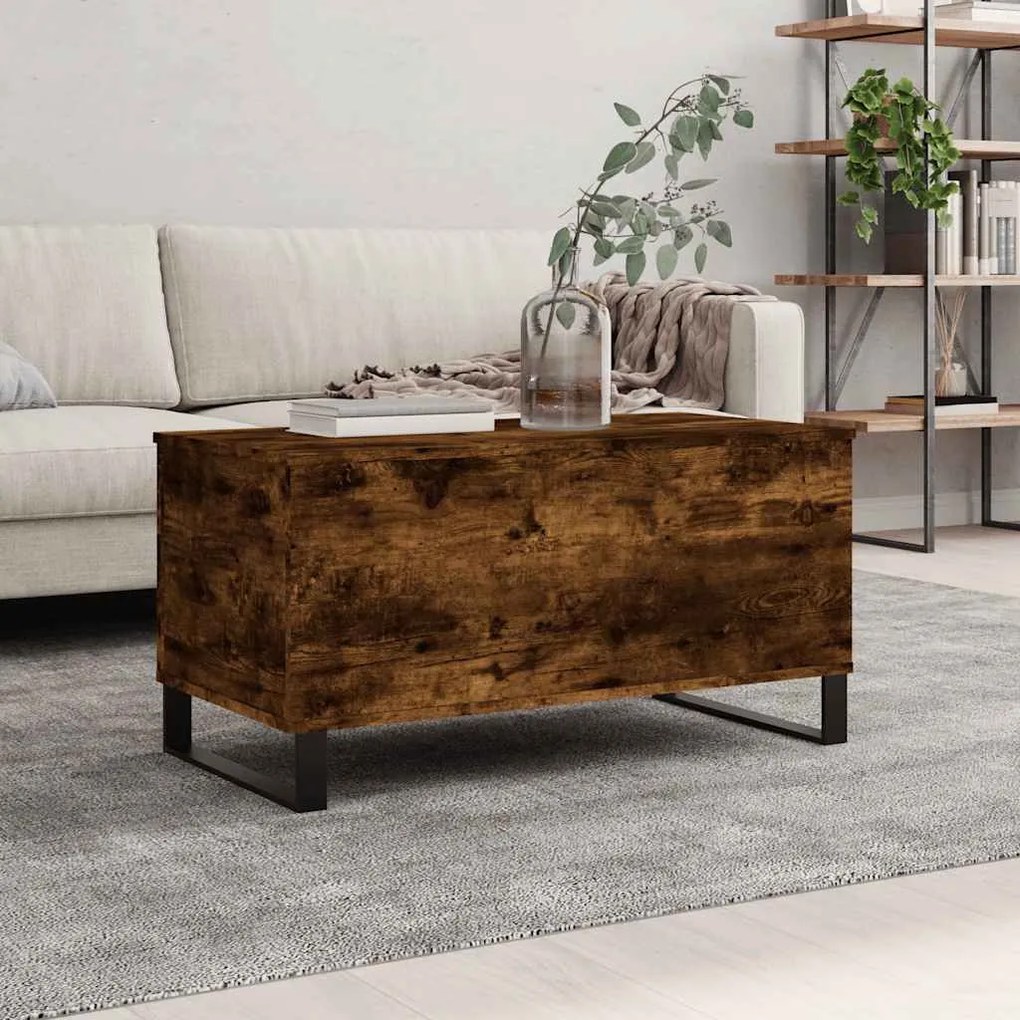 Füstös tölgy színű szerelt fa dohányzóasztal 90 x 44,5 x 45 cm