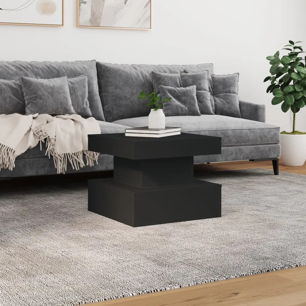 Fekete dohányzóasztal LED-lámpákkal 50 x 50 x 40 cm