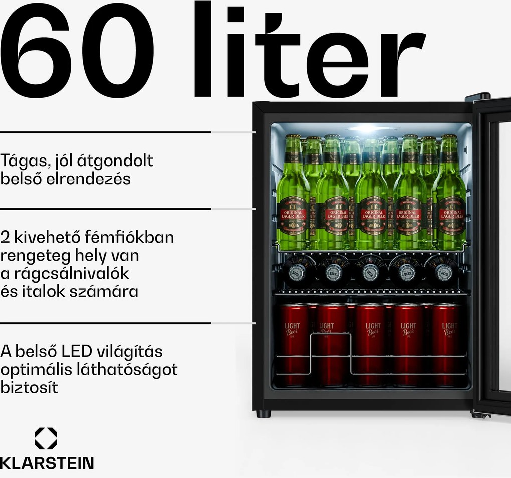 Klarstein Beersafe italhűtő üvegajtóval | 64 x 48 cm | LED belső világítás