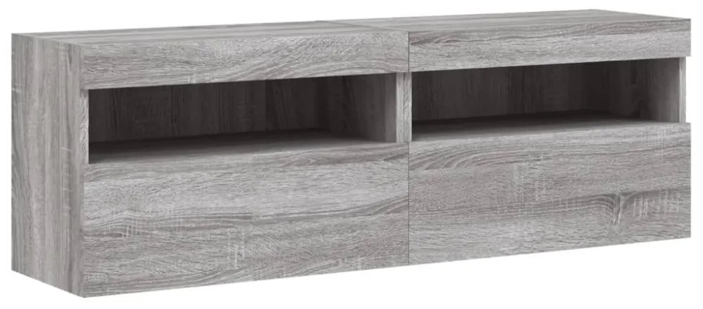2 db szürke sonoma fali TV-szekrény LED-ekkel 60x30x40 cm