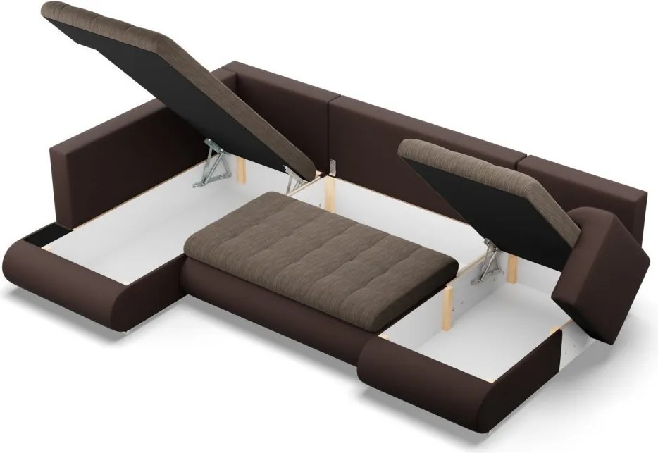 Tokio U sarokkanapé, 3 ágyneműtartóval, fonott + műbőr, baloldali, barna