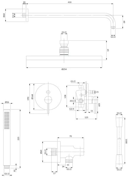 OMNIRES SYSY22XCR - Zuhanyszett falba építhető Y csappal, fényes króm