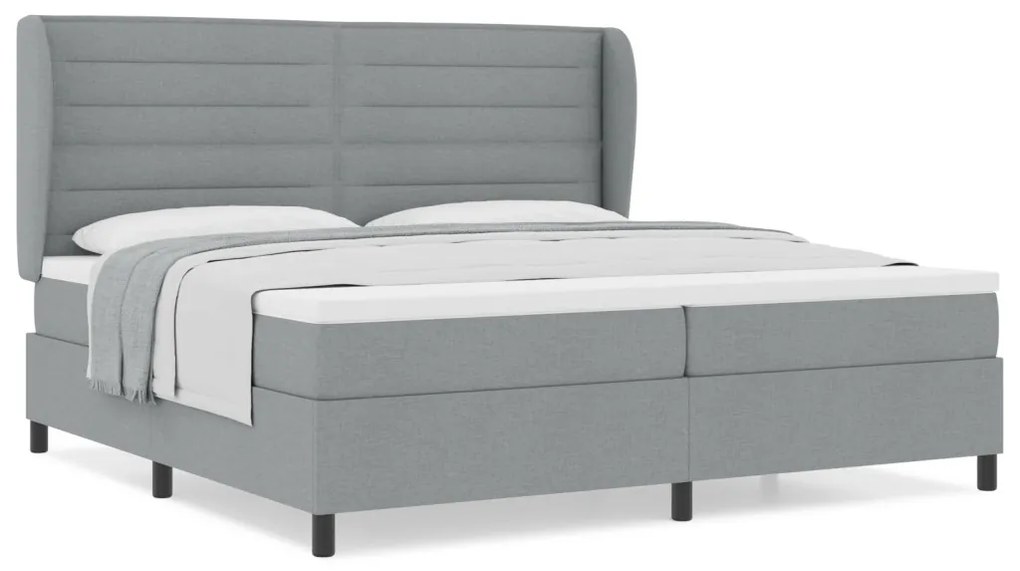 Boxspring Ágy Matrac Kép Barnás Szürke 200x200 cm Szövet