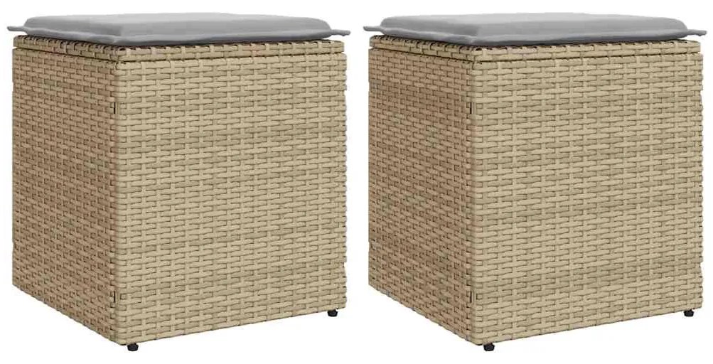 2 db bézs polyrattan kerti szék párnával 40x40x43 cm