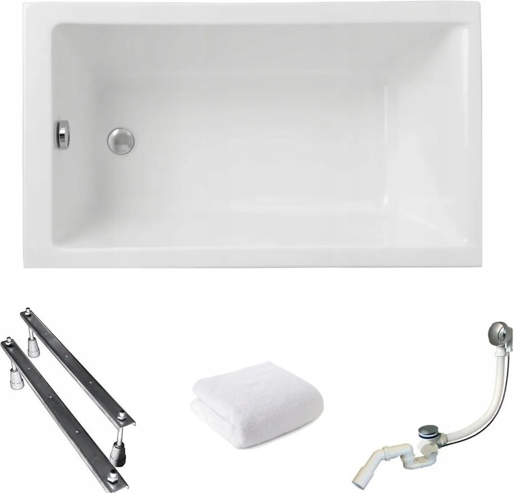 Capri téglalap alakú kád 120x70 Polimat ajándék szifon króm lábak törölköző