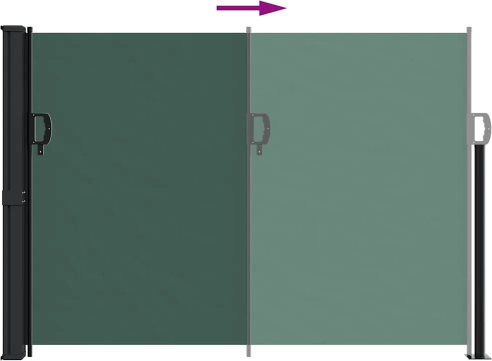 Sötétzöld behúzható oldalsó napellenző 140 x 600 cm
