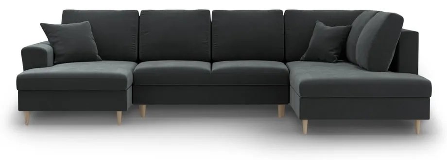 Sötétszürke bársony kinyitható tárolóhelyes sarokkanapé (jobb oldali-U alakú) Kyoto – Cosmopolitan Design
