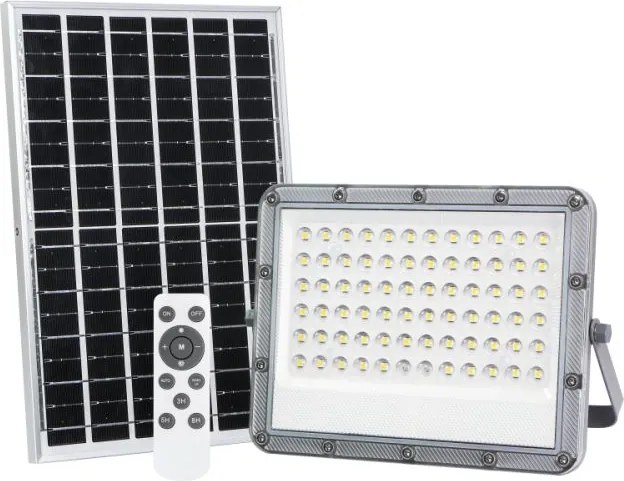 Napelemes Led Halogén Fényvető Erős 100W 4000K Hermetikus IP65 Távirányító