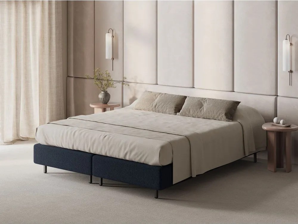 Sötétkék kárpitozott egyszemélyes ágy ágytámla nélkül 90x200 cm Whale – Micadoni