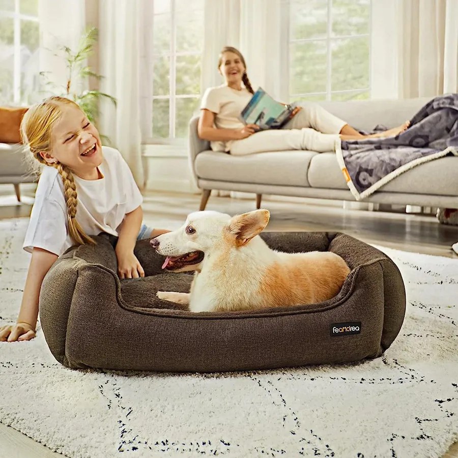 Kutyaágy, kivehető huzattal, L-es méret, barna | FEANDREA