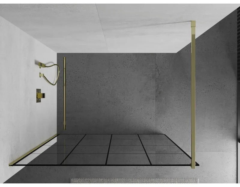 Mexen Kioto zuhanyparaván 140x200 cm 8 mm, arany profil, üveg fekete mintás 1, 800-140-101-01-77