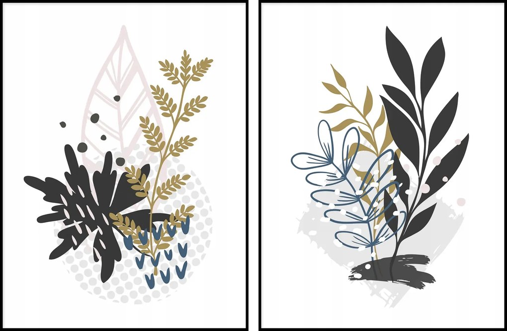 Pillakát grafika növény minták falra 2x 13x18cm
