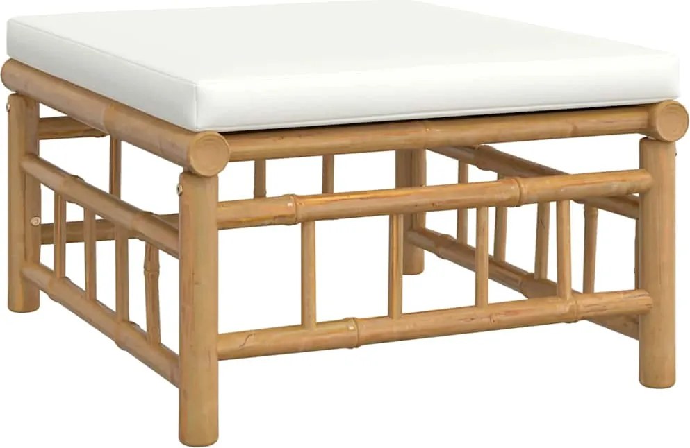 vidaXL bambusz kerti lábtartó krémfehér párnával