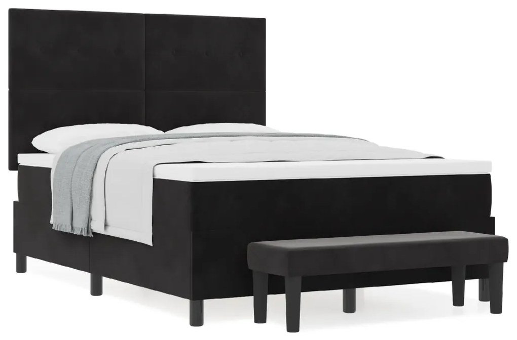 vidaXL Box Spring Ágy Matraccal és Pad Fekete 160x200 cm Bársony