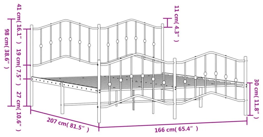 fekete fém ágykeret fej- és lábtámlával 160 x 200 cm